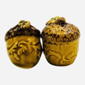 Acorn Small Salt And Pepper Shakers Ceramic With Rubber Stoppers 1.5in